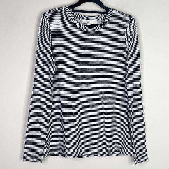 LOFT 2021 Striped Long Sleeve Everyday Crew Neck Tee Women's Size XS - Picture 1 of 7